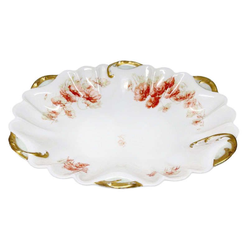 Haviland Limoge Burnt Orange Floral Fluted Bowl