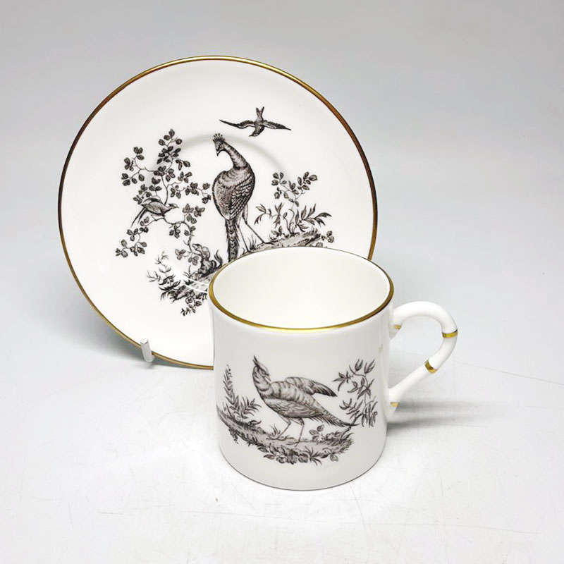 Royal Worcester Demitasse Duo Peacock Design