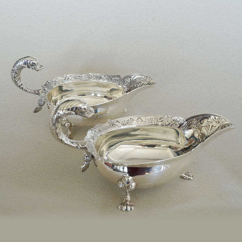 Rare Pair Hallmarked Silver Sauce Boats London 1902 C Pilling