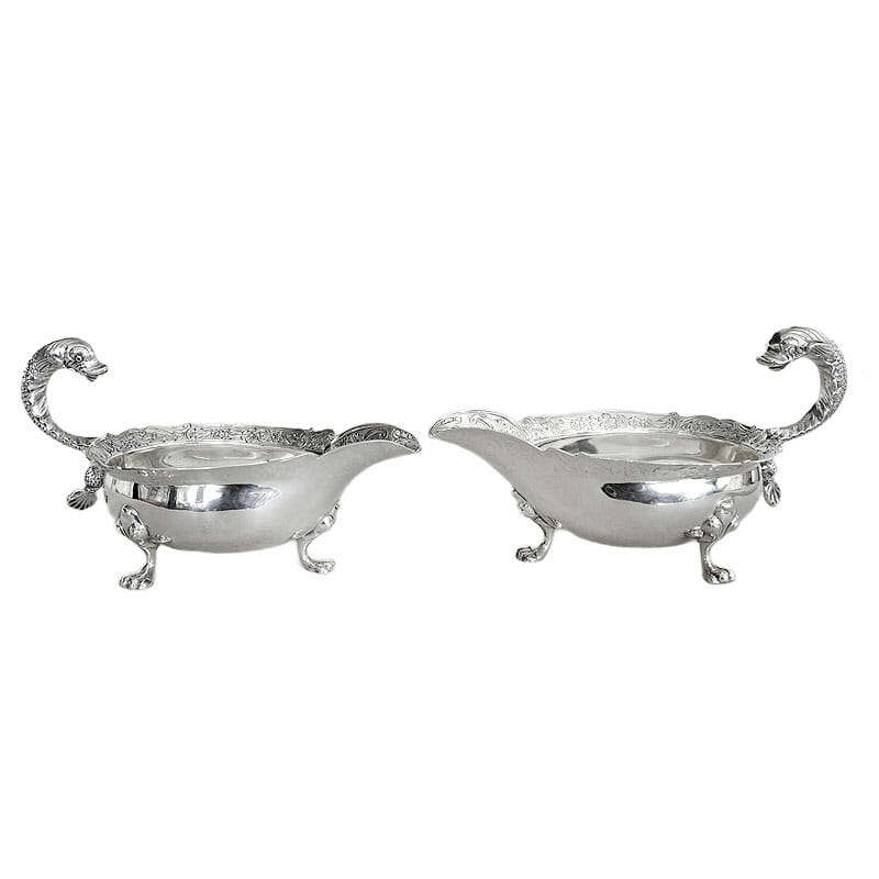 Rare Pair Hallmarked Silver Sauce Boats London 1902 C Pilling