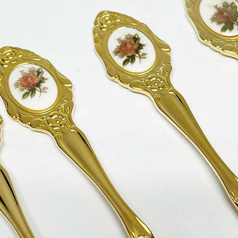 Eetrite 24ct Gold Plated Royal Albert Moss Rose Tea Spoons