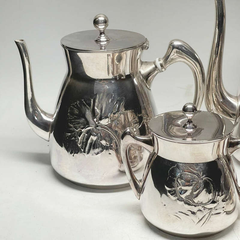 Art Nouveau Polished Pewter Kayserzinn Tea Service