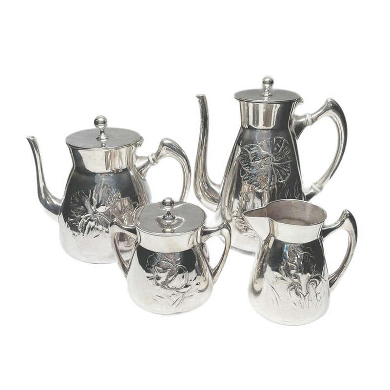 Art Nouveau Polished Pewter Kayserzinn Tea Service