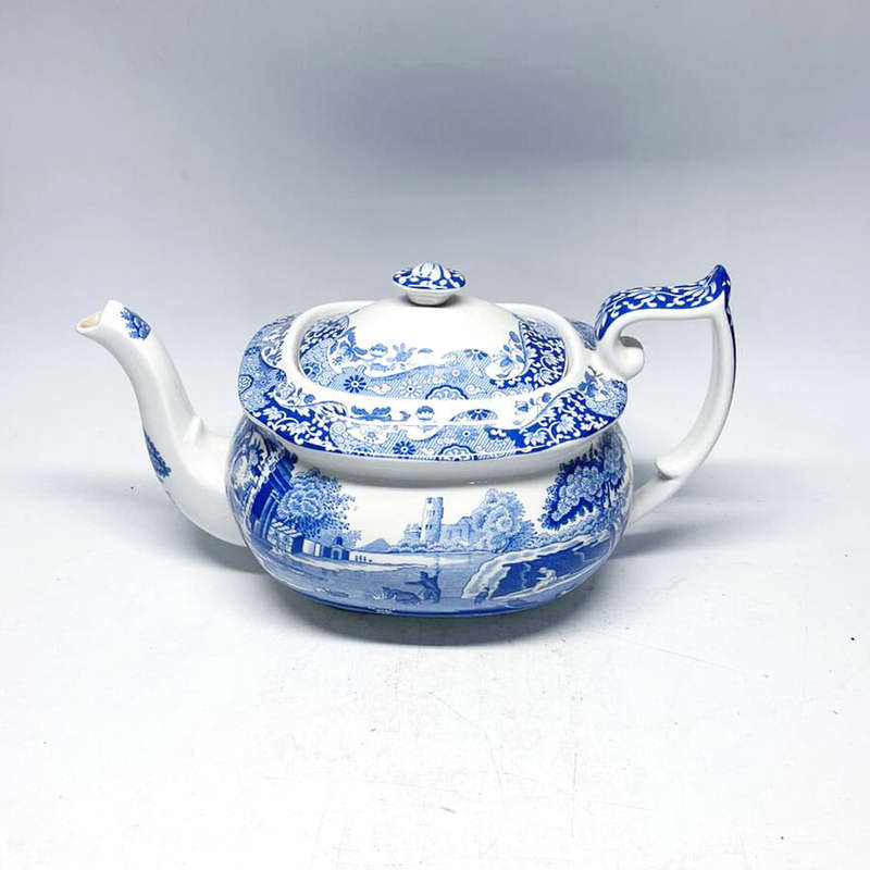 Blue Italian Spode Tea Pot Black Marking