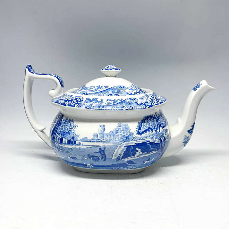 Blue Italian Spode Tea Pot Black Marking