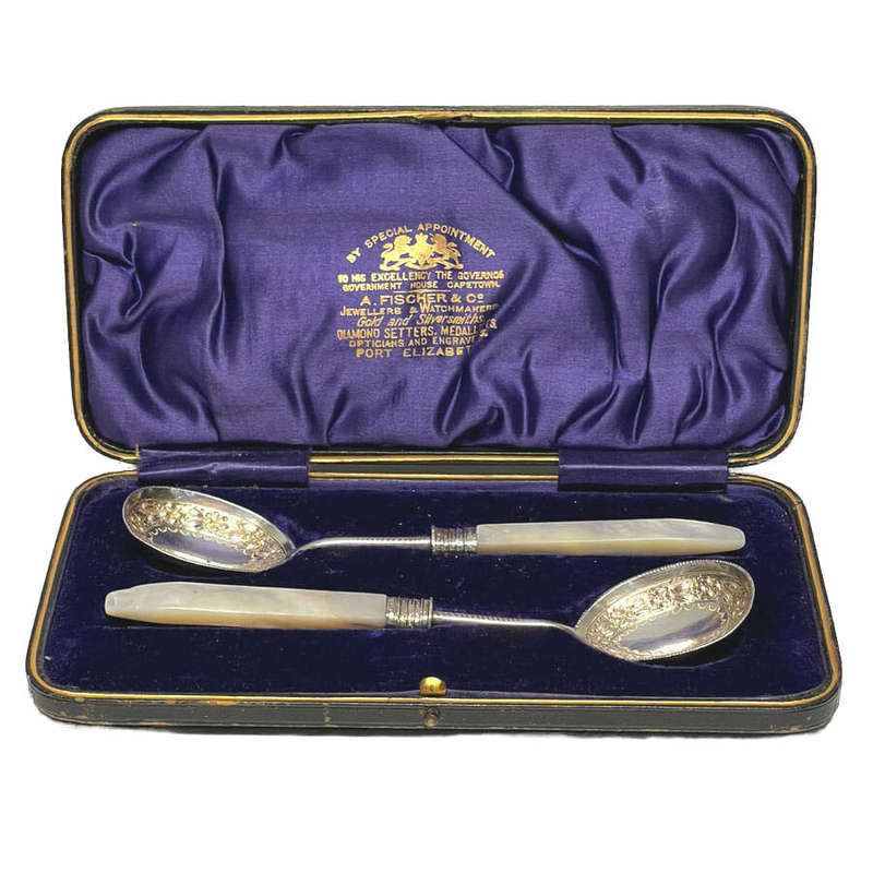 Hallmarked Silver Boxed Preserve Spoons Sheffield 1902