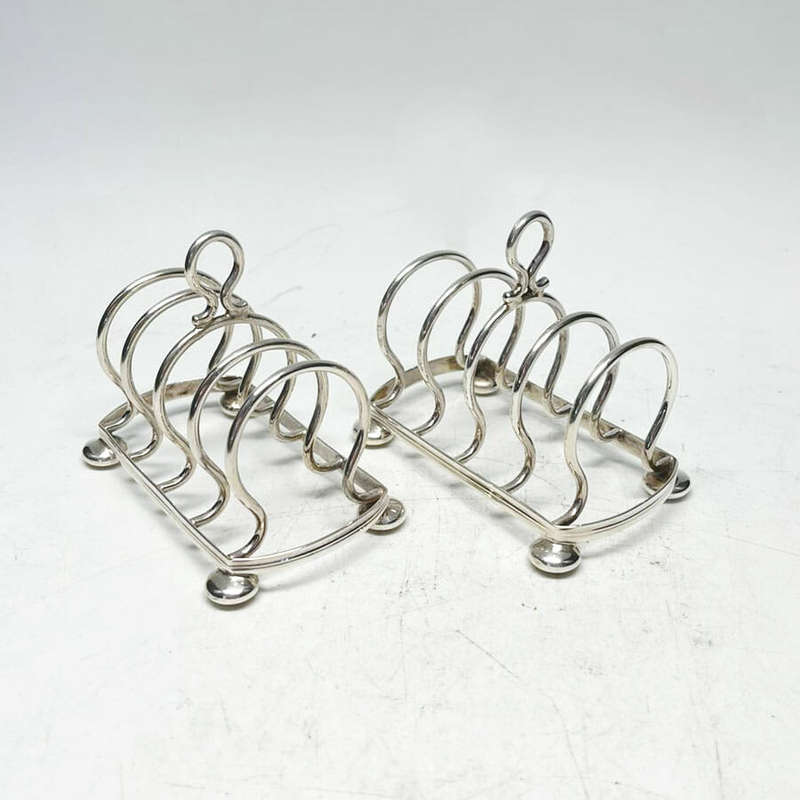 Hallmarked Silver Pair Toast Racks Birm 1930