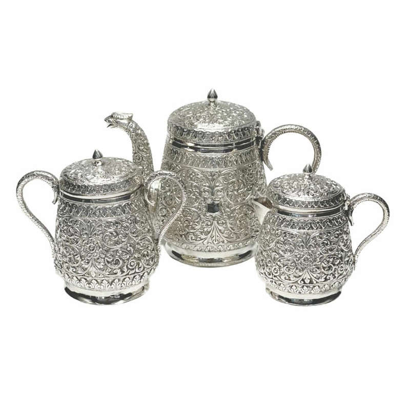 Indian Coin Silver Ornate Bachelor Tea Service