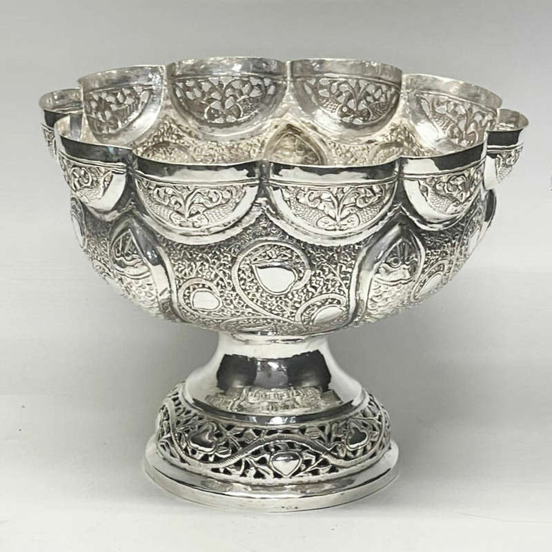 Indian Coin Silver Ornate Rose Bowl