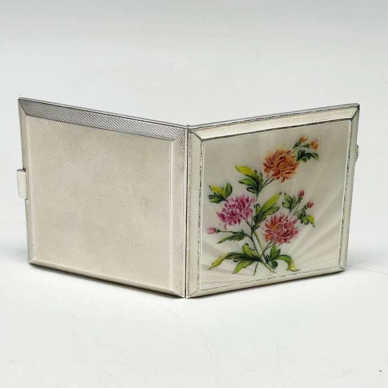 Hallmarked Silver And Floral Enamel Cigarette Case Birm 1961