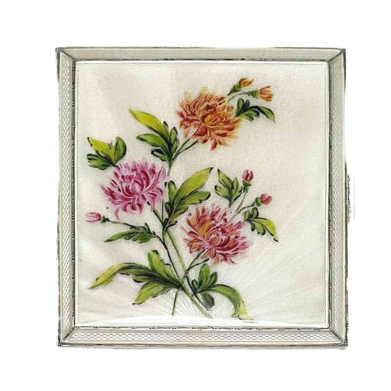 Hallmarked Silver And Floral Enamel Cigarette Case Birm 1961