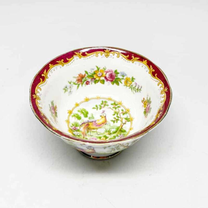 Royal Albert Chelsea Bird Maroon Coffee Sugar Bowl