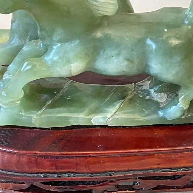 Natural Green Jade 12 Horse Statue On Stand