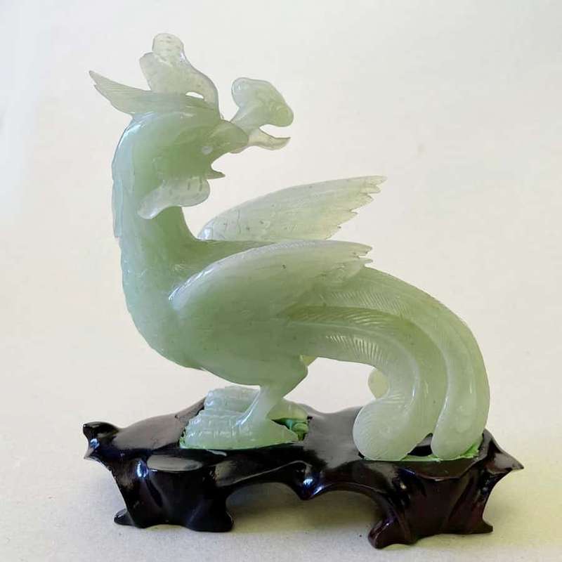 Natural Jade Chinese Phoenix Fenghaun Flower Statue
