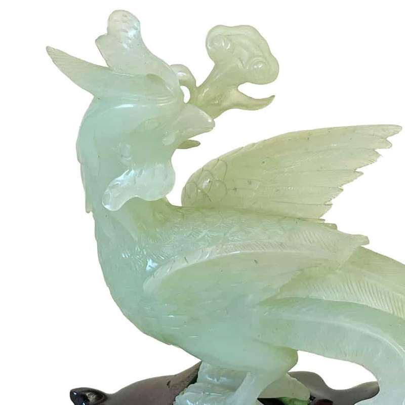 Natural Jade Chinese Phoenix Fenghaun Flower Statue