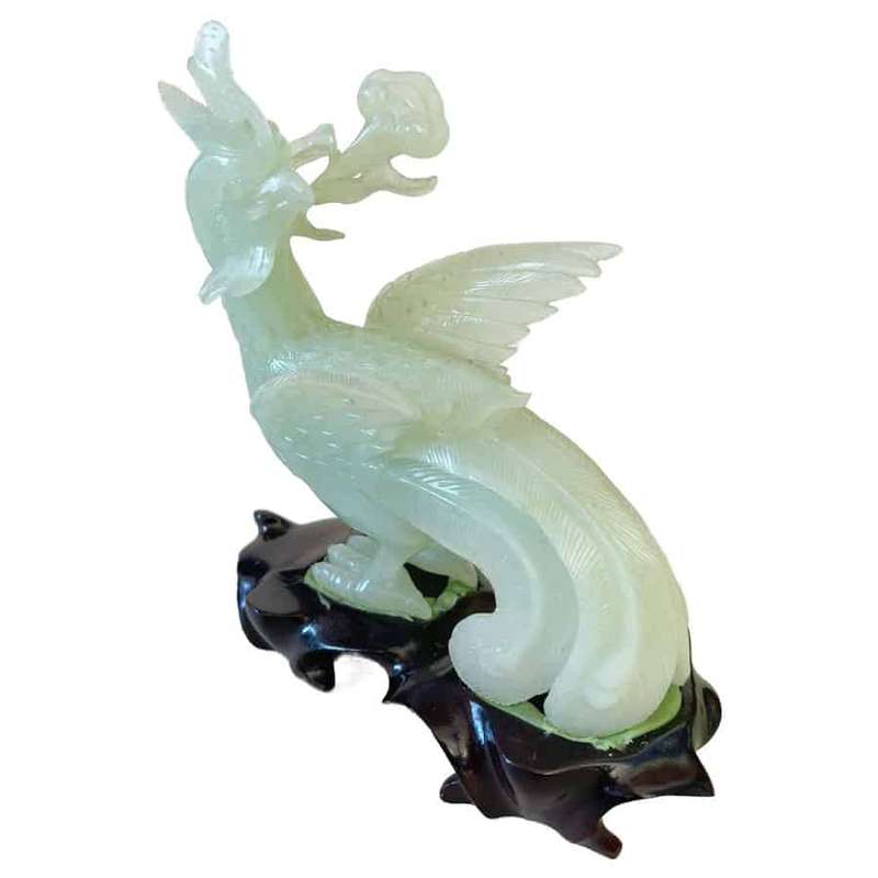 Natural Jade Chinese Phoenix Fenghaun Flower Statue