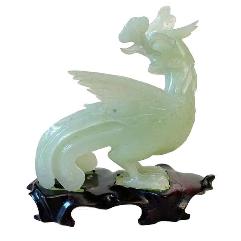 Natural Jade Chinese Phoenix Fenghaun Flower Statue