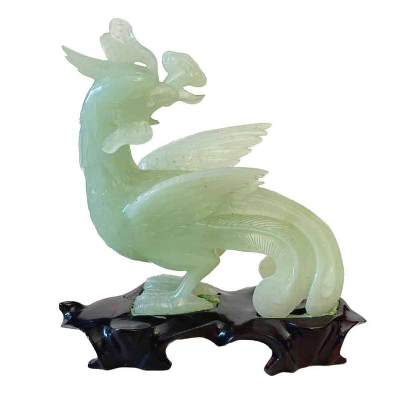 Natural Jade Chinese Phoenix Fenghaun Flower Statue
