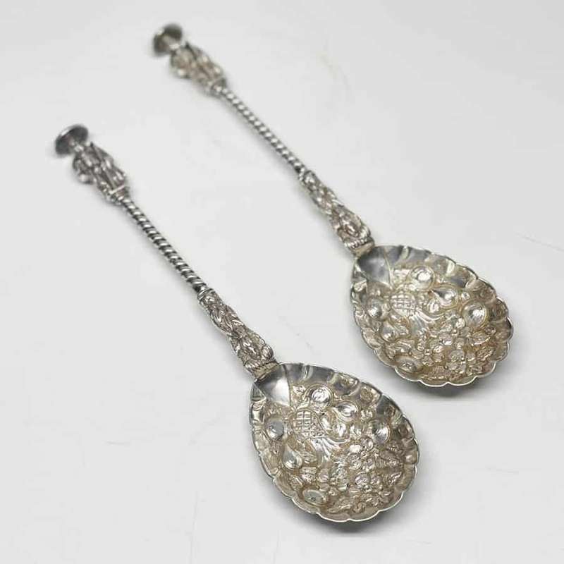 Rare Pair Birmingham 1887 Apostle Berry Spoons