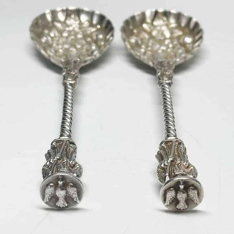 Rare Pair Birmingham 1887 Apostle Berry Spoons