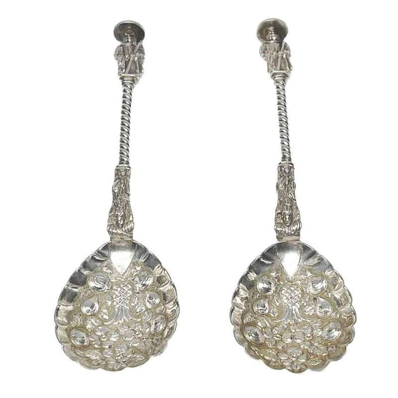 Rare Pair Birmingham 1887 Apostle Berry Spoons