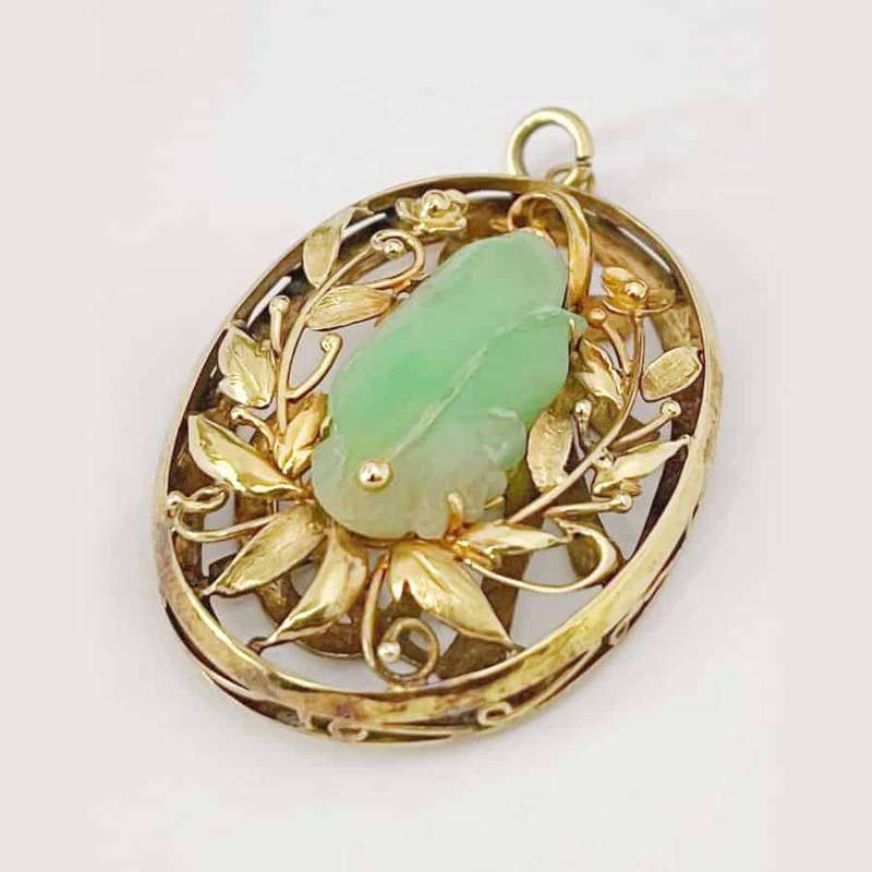 14Ct Gold and Jade Chinese Pendant