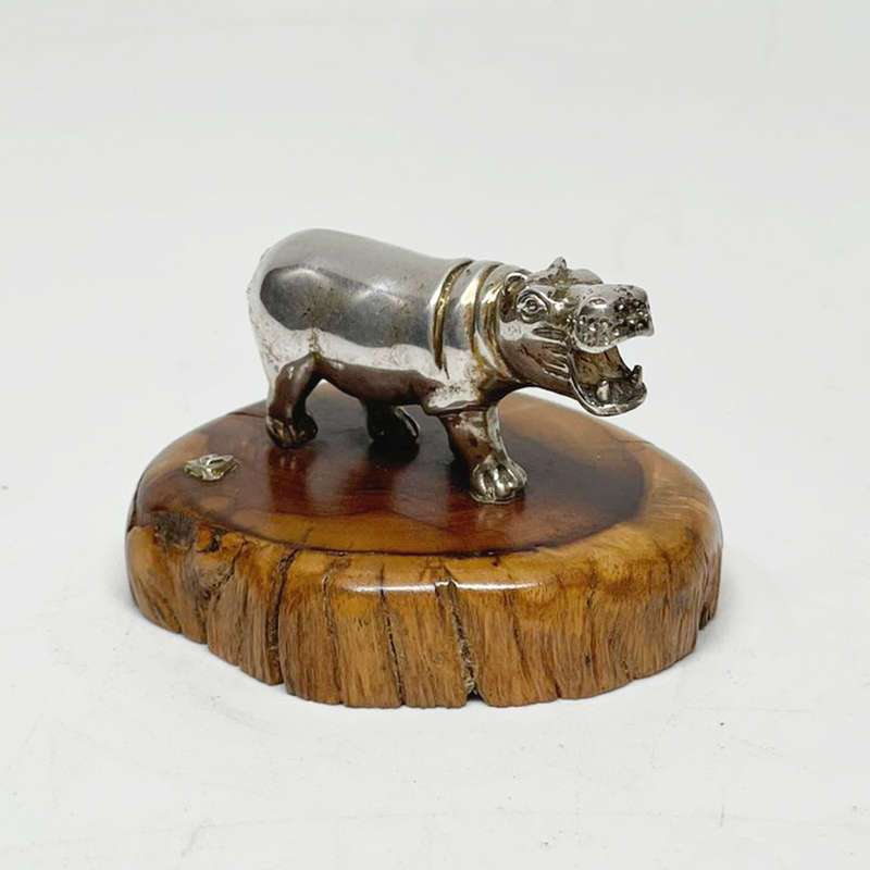 Allen Hallett Silver Hippopotamus On Camphor Wood