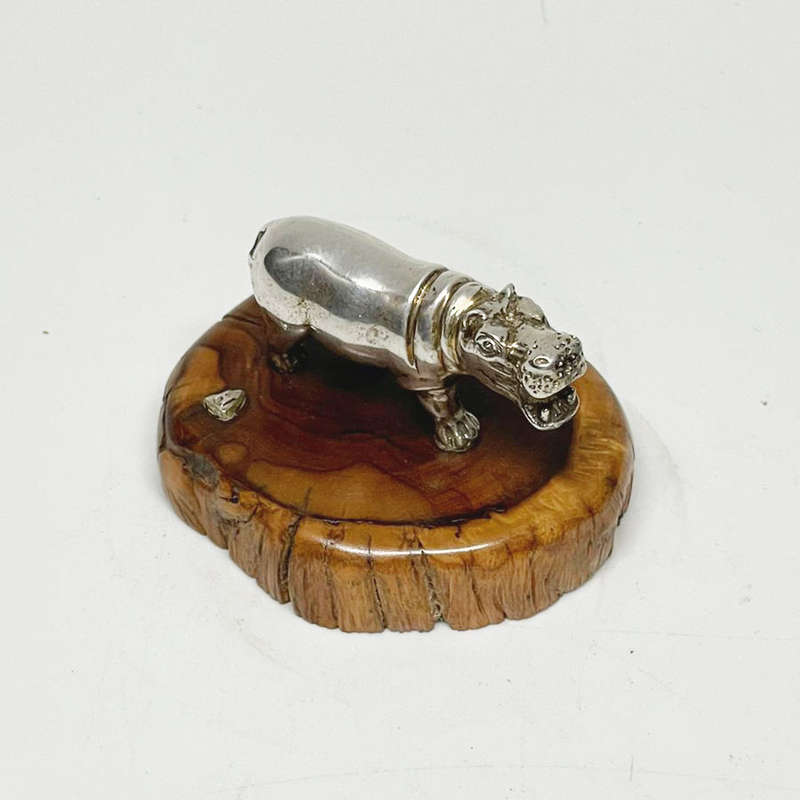 Allen Hallett Silver Hippopotamus On Camphor Wood