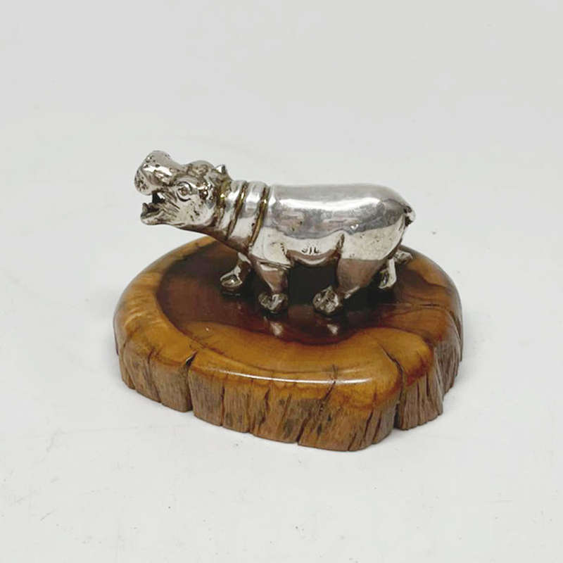 Allen Hallett Silver Hippopotamus On Camphor Wood