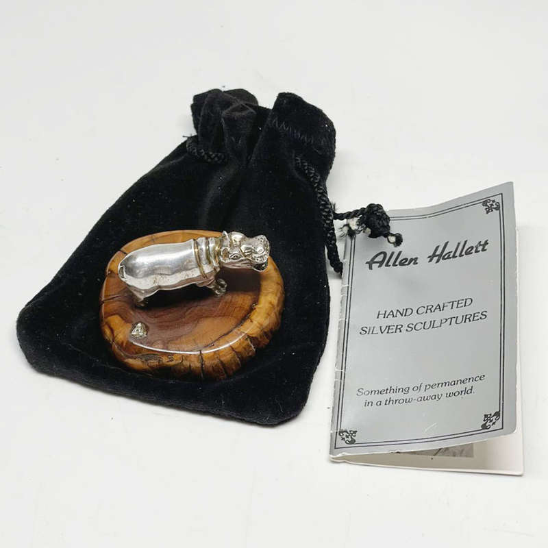 Allen Hallett Silver Hippopotamus On Camphor Wood