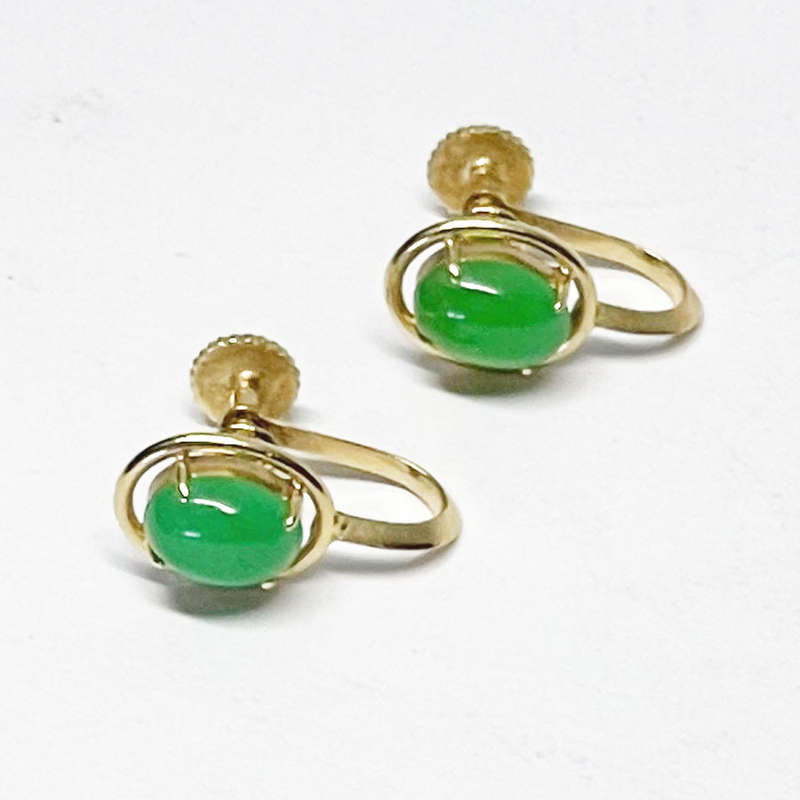 Chinese Jade Pair Earrings  Set in 14ct Gold