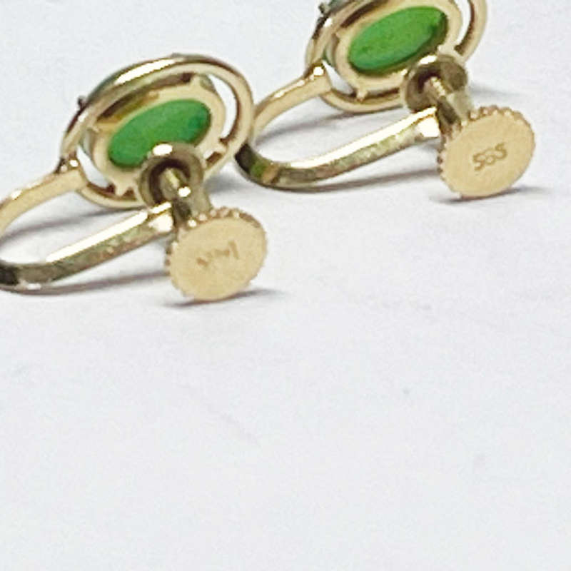 Chinese Jade Pair Earrings  Set in 14ct Gold