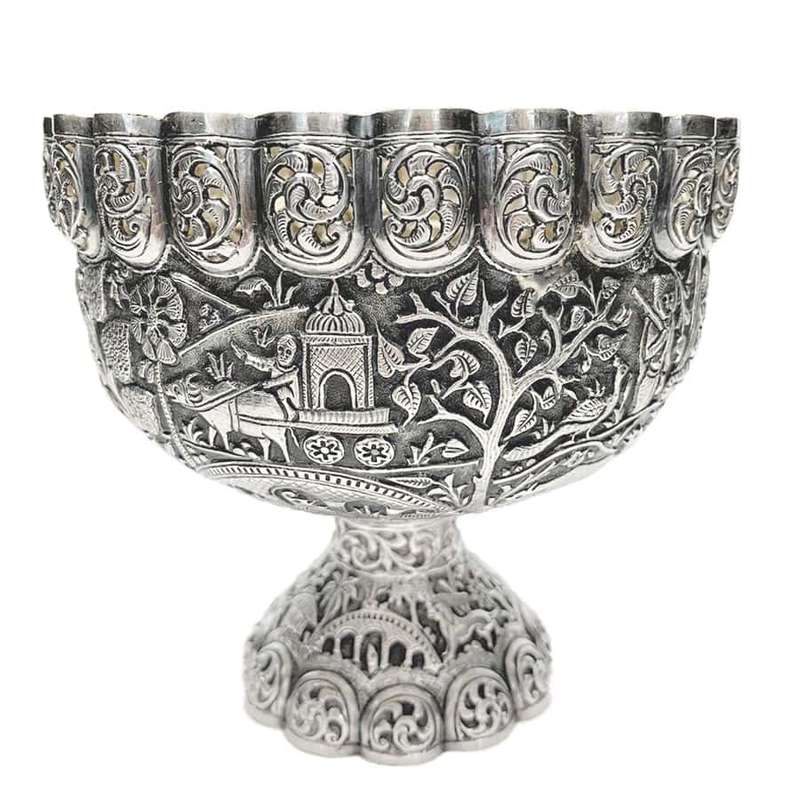 Indian Coin Silver Rose Bowl Animal Detail