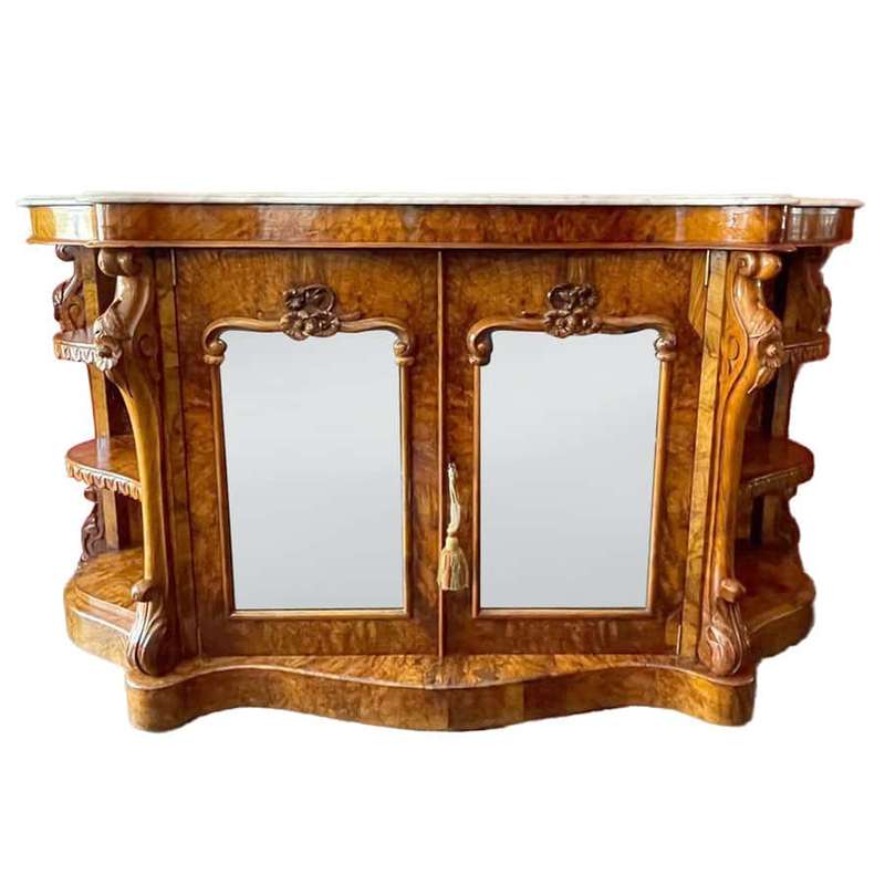 Magnificent Victorian Marble Topped Burr Walnut Chiffonier