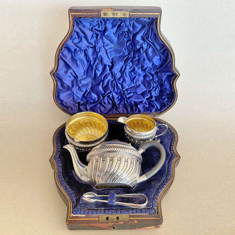 Magnificent Boxed Hallmarked Silver Bachelor Tea Set Birm 1888