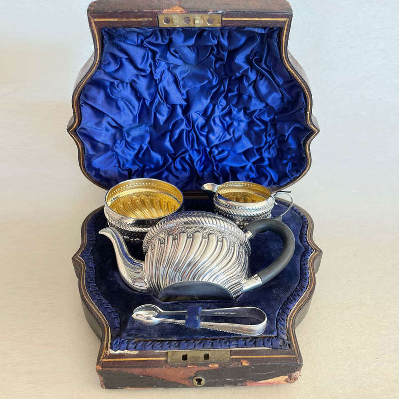 Magnificent Boxed Hallmarked Silver Bachelor Tea Set Birm 1888