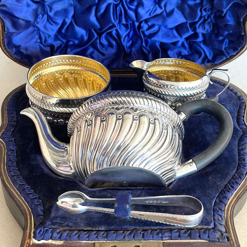 Magnificent Boxed Hallmarked Silver Bachelor Tea Set Birm 1888