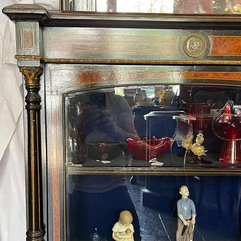 Victorian Walnut and Ebonised Wood Vitrine