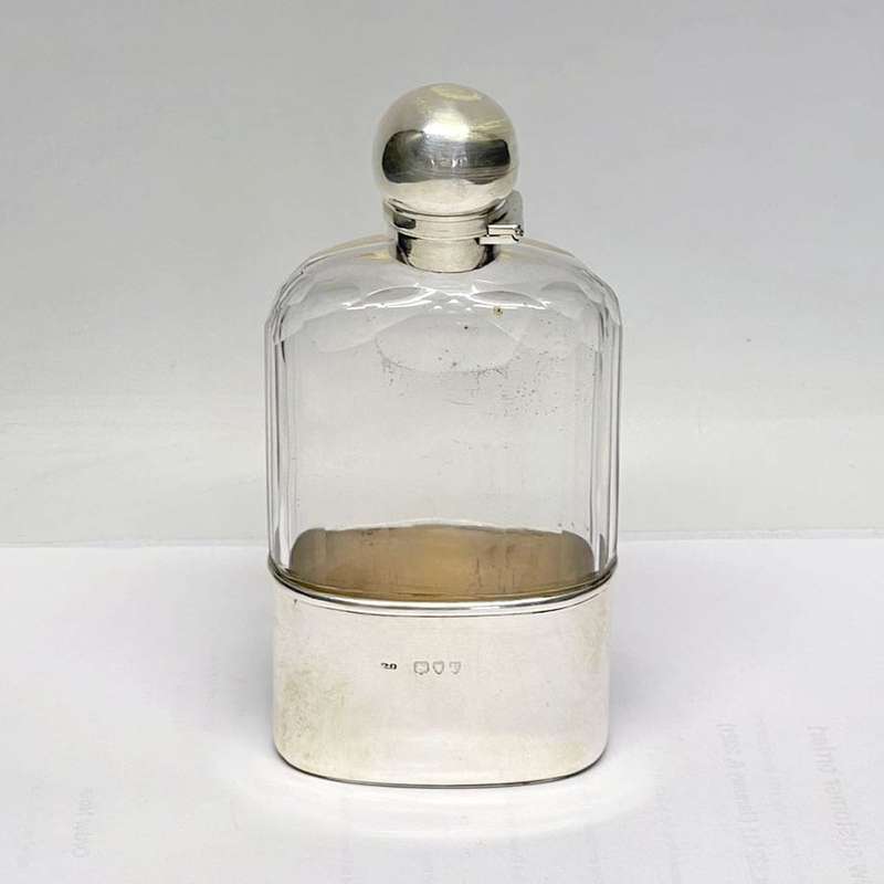 Hallmarked Silver And Glass Hip Flask London 1955