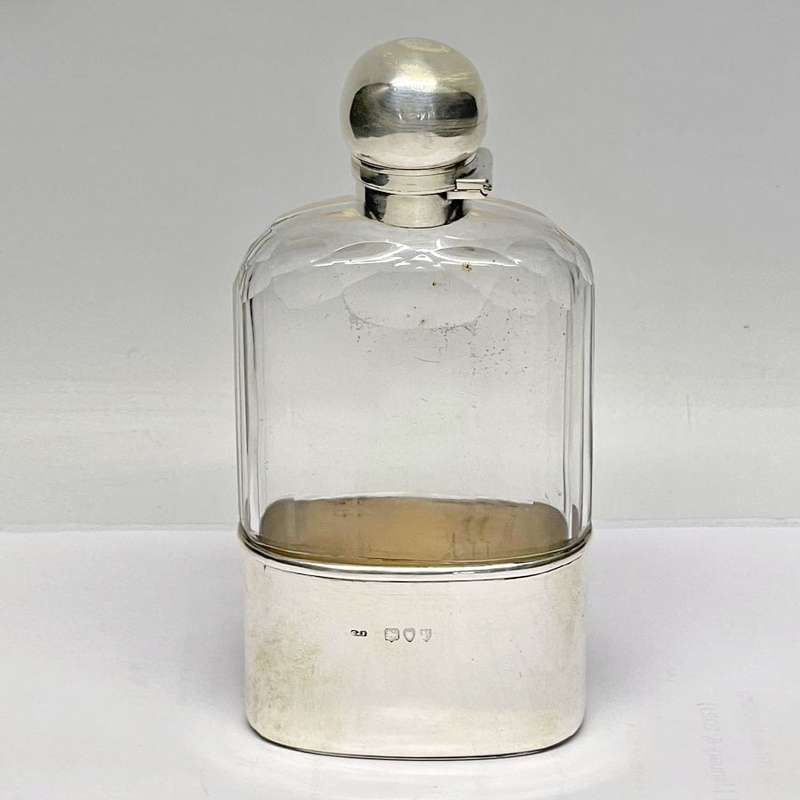 Hallmarked Silver And Glass Hip Flask London 1955