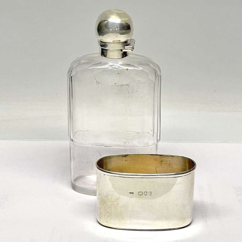 Hallmarked Silver And Glass Hip Flask London 1955