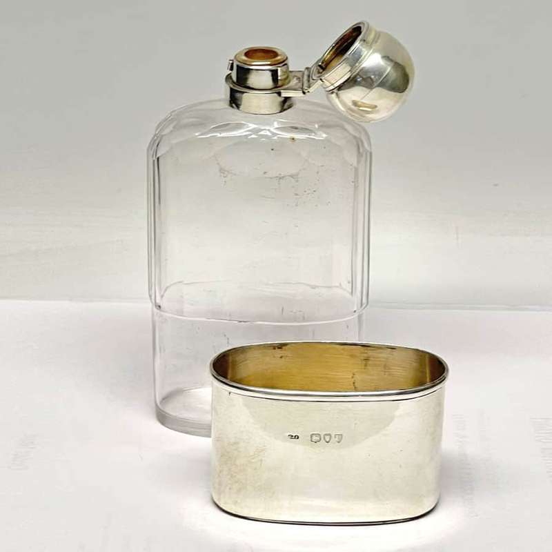 Hallmarked Silver And Glass Hip Flask London 1955