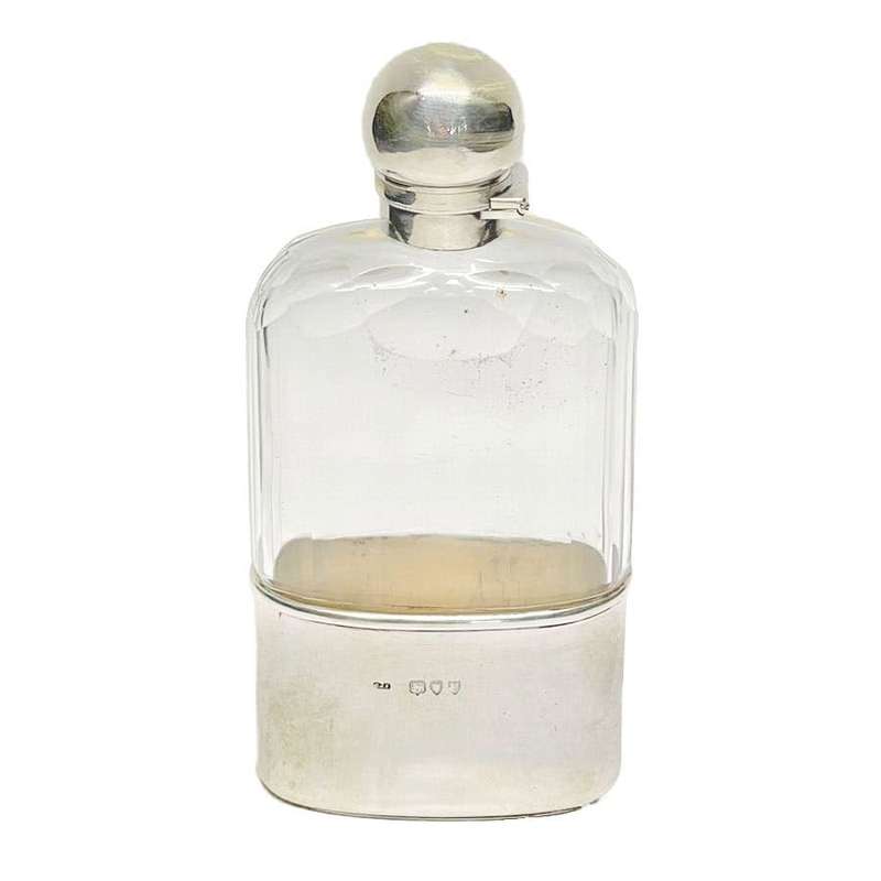 Hallmarked Silver And Glass Hip Flask London 1955