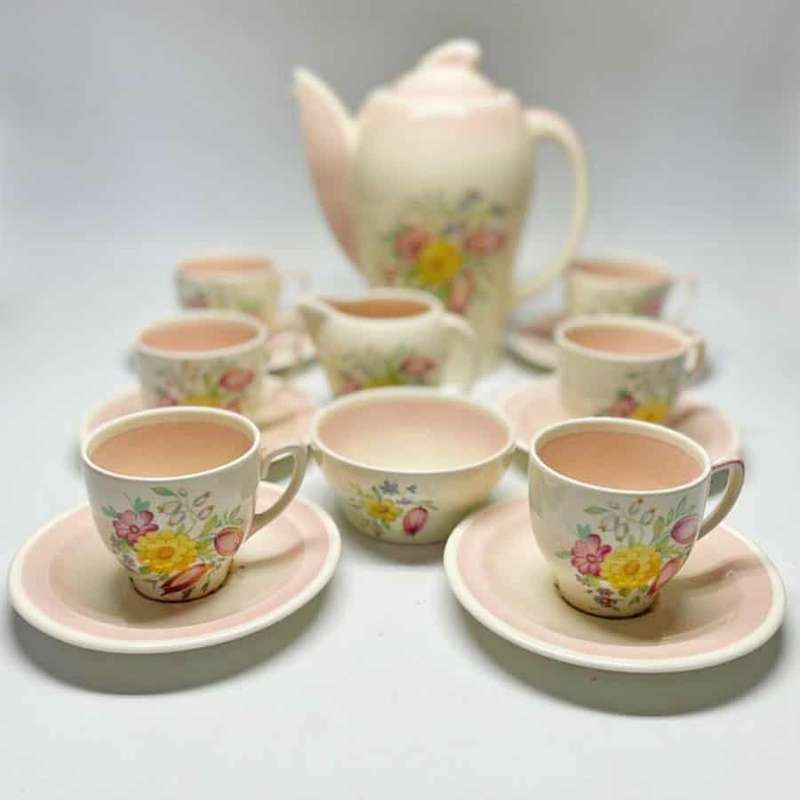 Susie Cooper Pink Dresden Spray Coffee Service