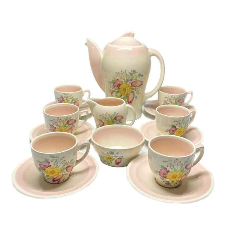 Susie Cooper Pink Dresden Spray Coffee Service