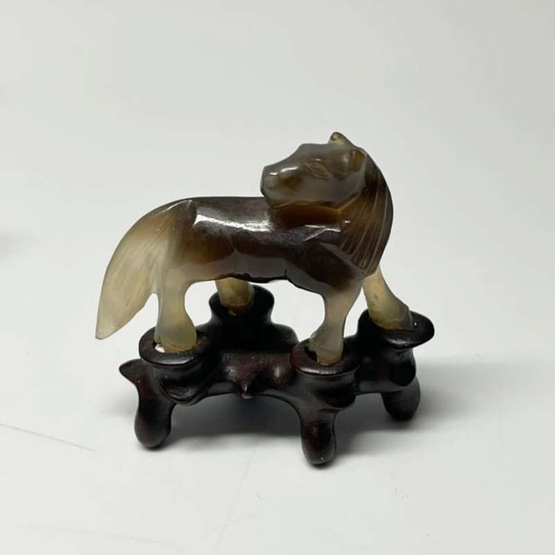 Chinese Jade Set Of Ten Miniature Horses On Stands