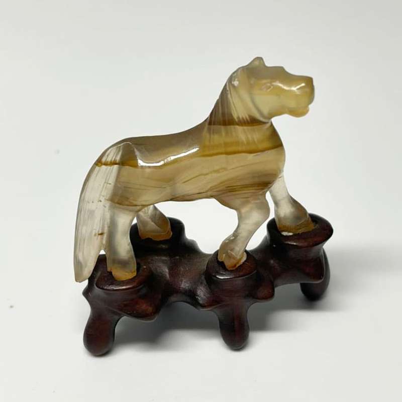 Chinese Jade Set Of Ten Miniature Horses On Stands