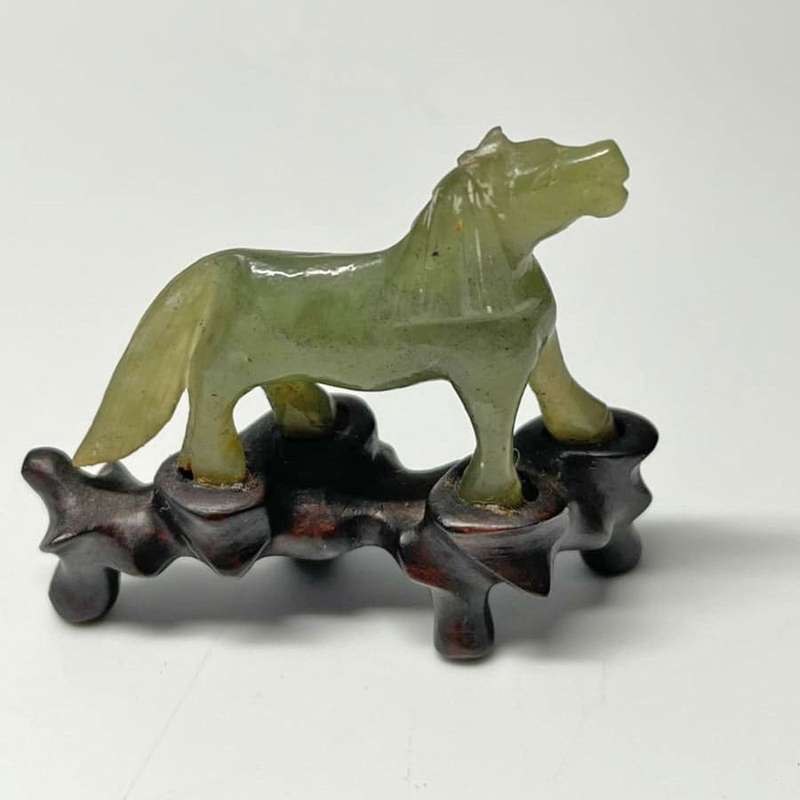 Chinese Jade Set Of Ten Miniature Horses On Stands