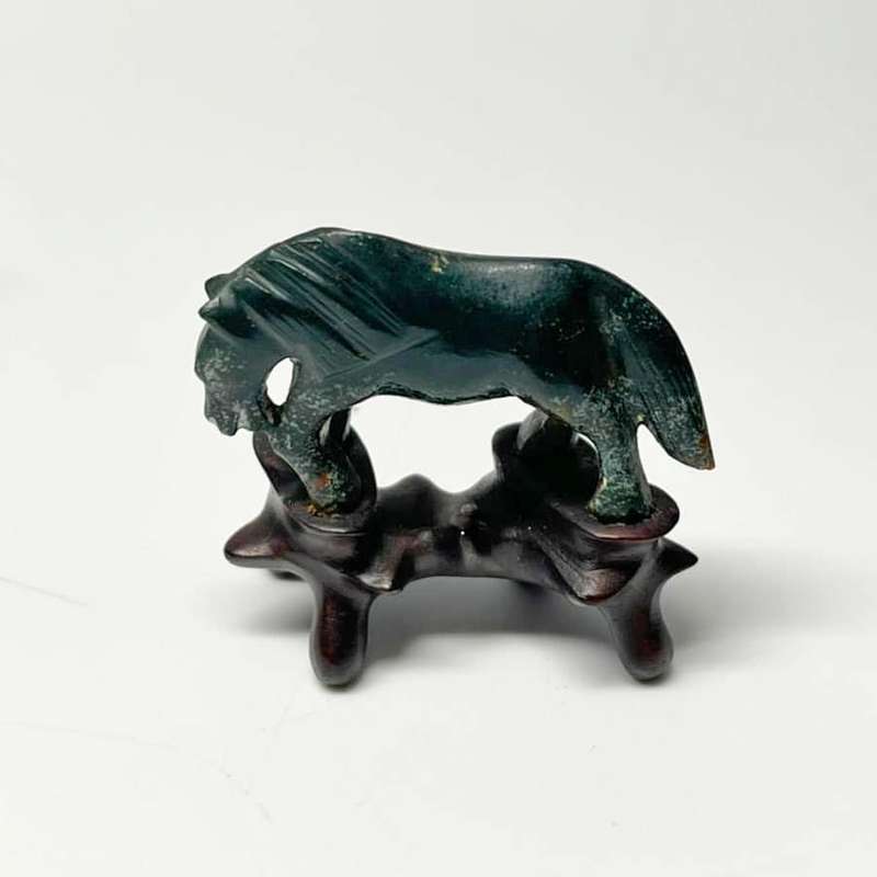 Chinese Jade Set Of Ten Miniature Horses On Stands