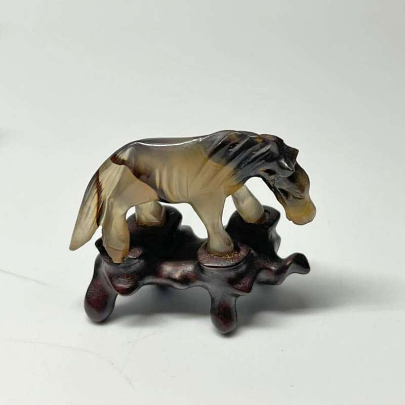 Chinese Jade Set Of Ten Miniature Horses On Stands